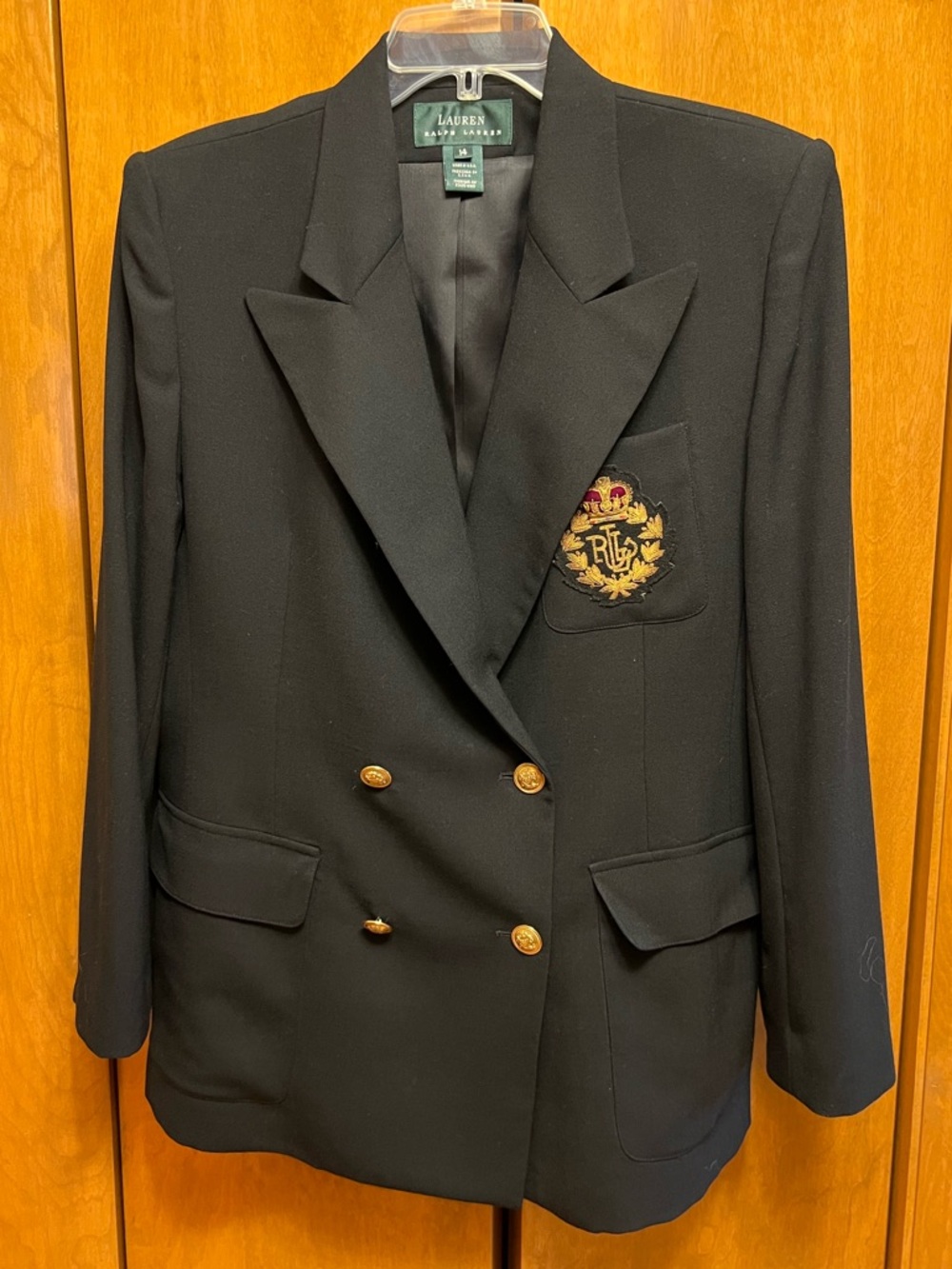 Lauren Ralph Lauren Black 3D Crest Wool Blazer